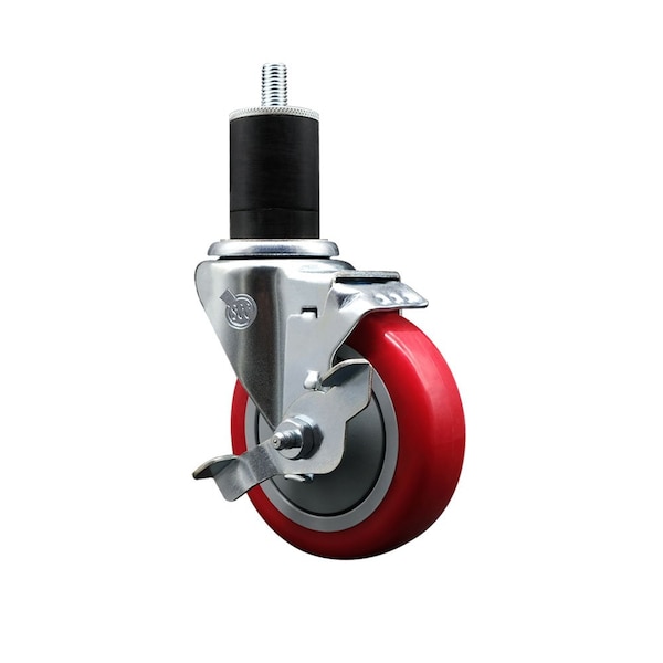 4'' Red Poly Swivel 1-3/4'' Expanding Stem Caster with Brake